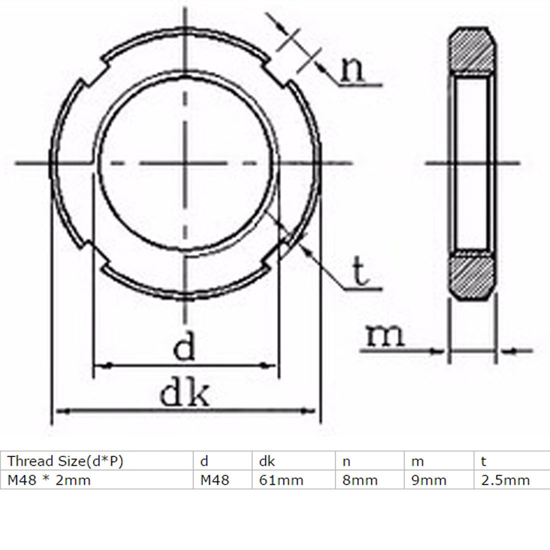 Aexit M48 x Nails, Screws & Fasteners 2mm GB812 Metric Four-Slot Slotted Round Nuts Black Nut & Bolt Sets 2 Pcs