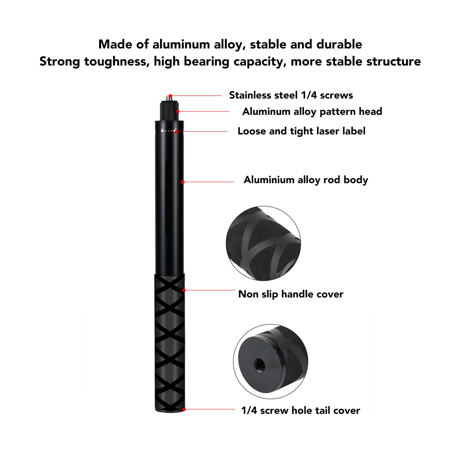Bâton de Selfie pour Caméra d'action en Aluminium à Visser, Bâton de Caméra de Sport à Vis Extensible pour 360X3, One RS, GO 2, One X2, One R, One X