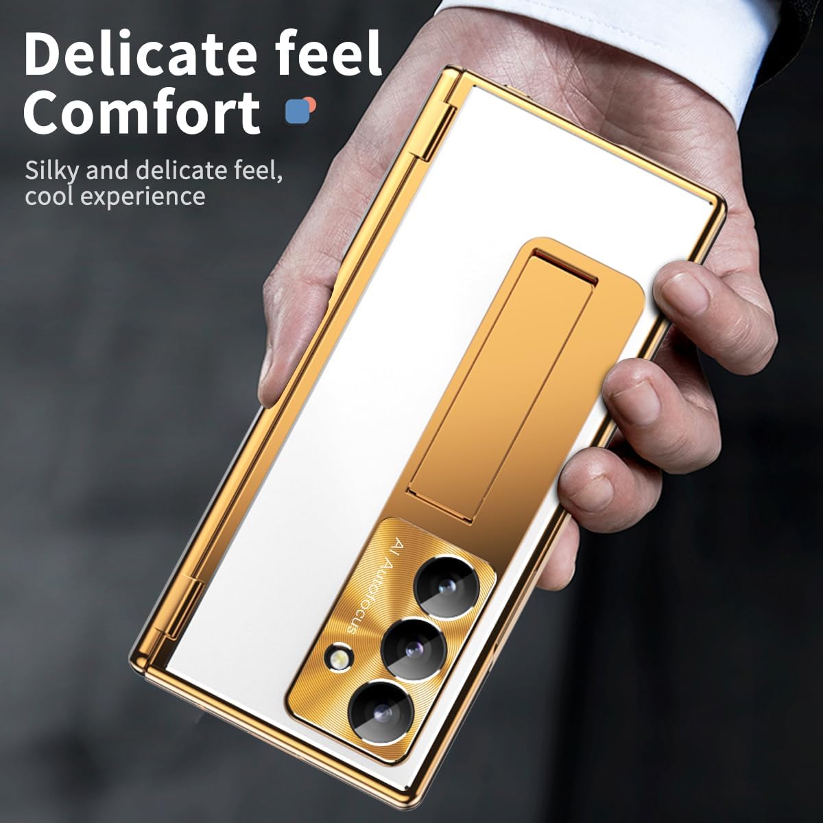 for Samsung Galaxy Z Fold 7 Case with S Pen Holder & Stylus, Z Fold 7 Aluminum Alloy Case [Replacement Protection Cover] Built in Screen Protector Kickstand Case for Z Fold 7 Gold+White
