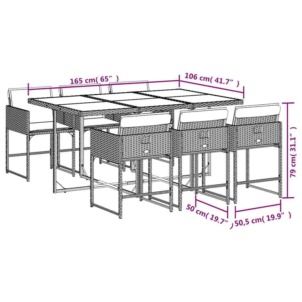 vidaXL Set da Pranzo da Giardino 7 pz Nero con Cuscini in Polyrattan