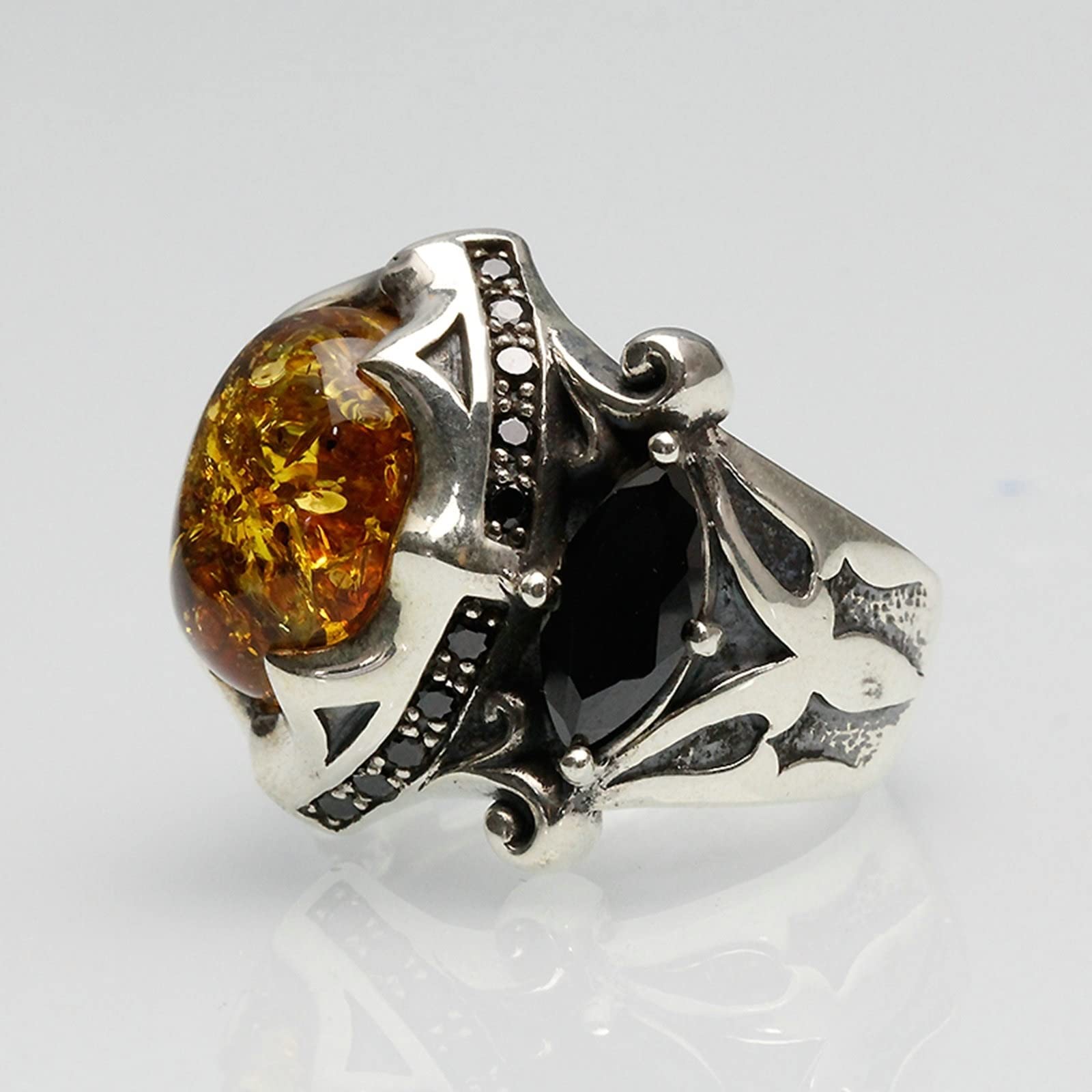 Gualiy Anillo de plata de ley 925, anillo para hombre, plata de ley 925 con circonitas cúbicas, anillo de talla N 1/2 - X 1/2, Cubic Zirconia,