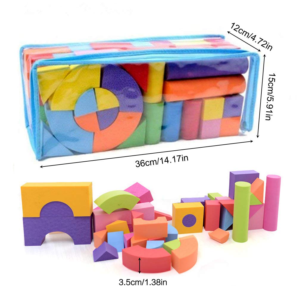 Lot de 50 blocs de construction non toxiques en mousse EVA souple et légère - Couleurs assorties - Différentes formes