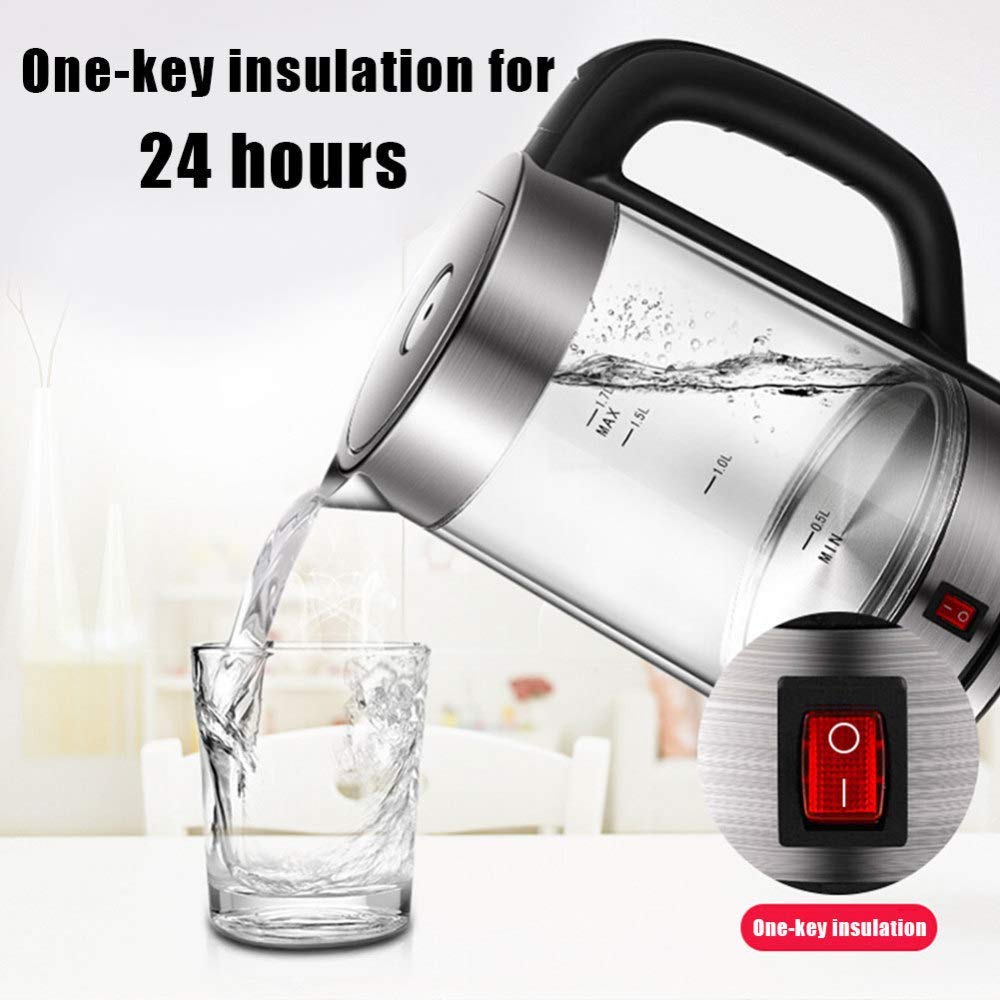 -Bollitore elettrico in vetro borosilicato, bollitore ecologico da 1,7 litri con LED illuminato, senza BPA, bollitore senza fili con coperchio e fondo interni in acciaio inossidabile, spegnimento
