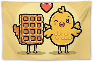 LLUTSNTH Waffles And Chicken Tapestry with Hanging Kit, Vintage Aesthetic Tapestry Wall Hanging for Bedroom Living Room Dorm Decor, Bohemian Personalized Backdrop for Home Decoration 40"x60"