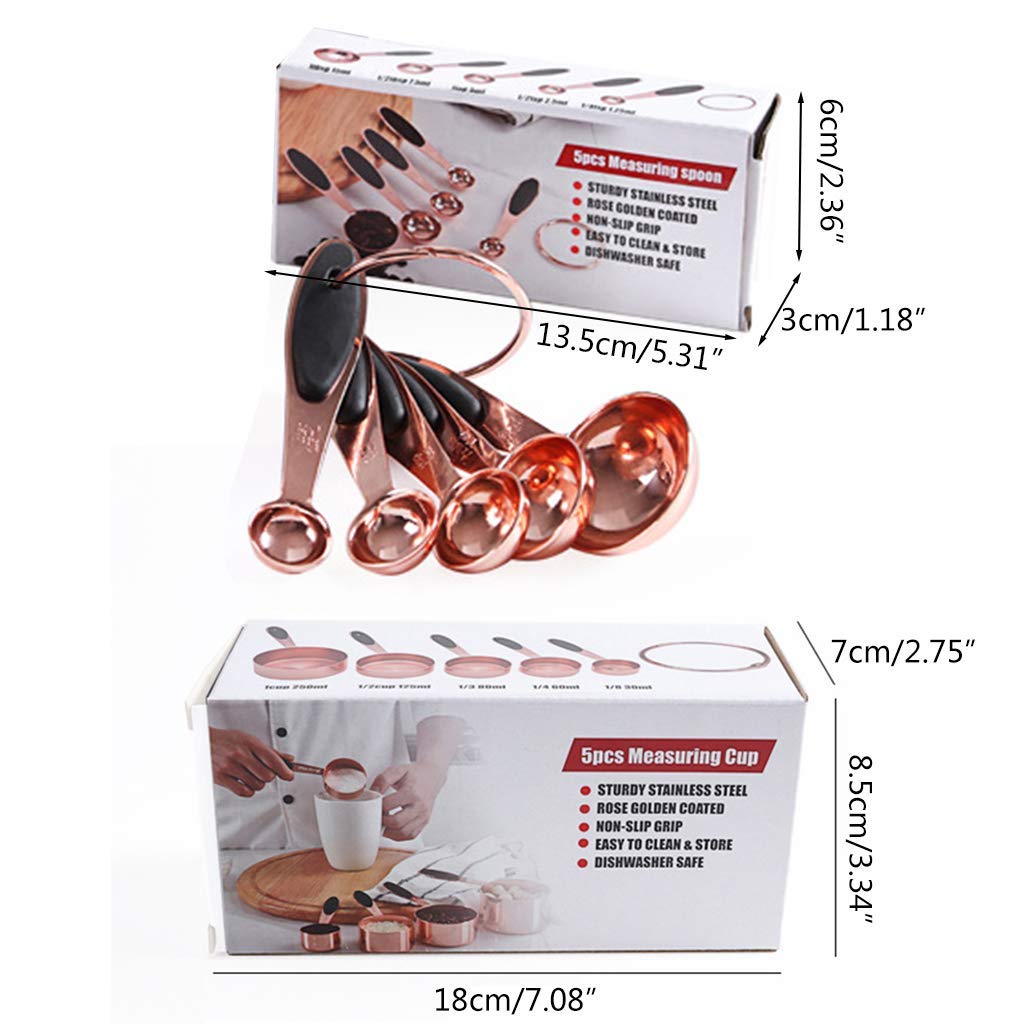 SUNMVEHOT Set Di Misurini E Cucchiai In Rame - 12 Pezzi In Acciaio Inox 304, Con Livellatore, Lavabili In Lavastoviglie
