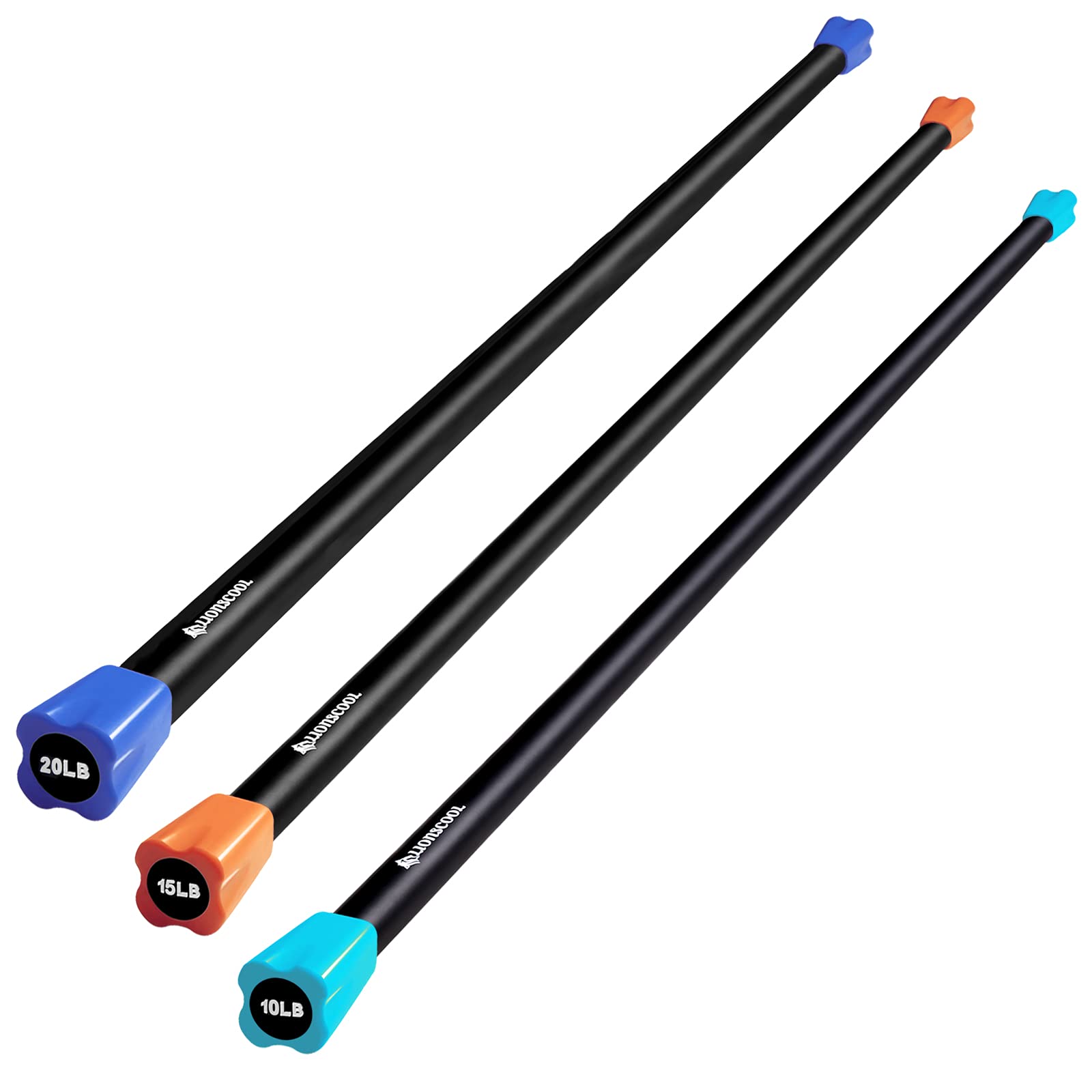 LIONSCOOL Body Weighted Workout Bar with Foam Padding, 5-30lbs, Single or Set, Heavy-Duty Steel Exercise Bar for Physical Therapy, Aerobics