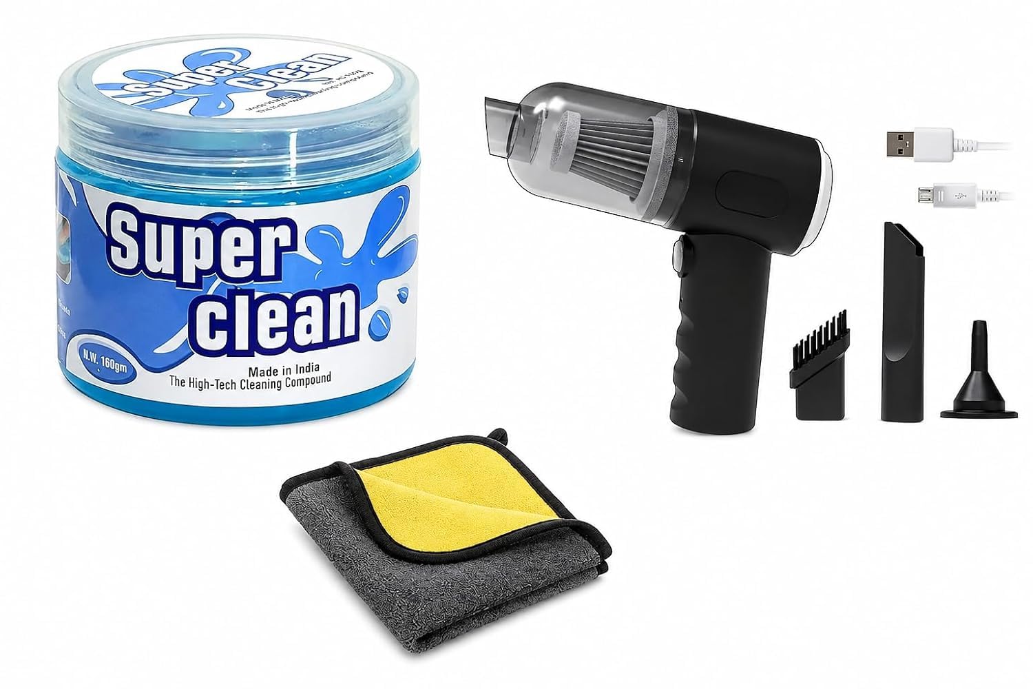 3-in-1 electronics cleaning kit with usb rechargeable mini vacuum cleaner, cleaning gel (160g), microfiber cloth for laptop, keyboard, pc, car, camera, printer & office accessories