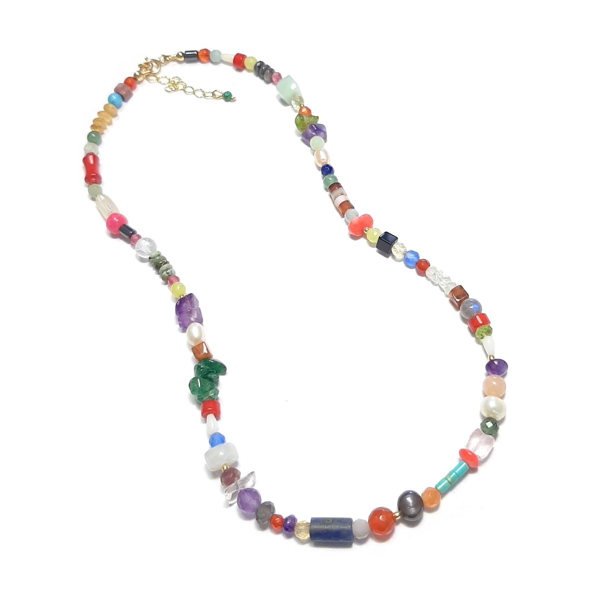 Collier pierres naturelles améthyste quartz rose cornaline lapis fait main - 6