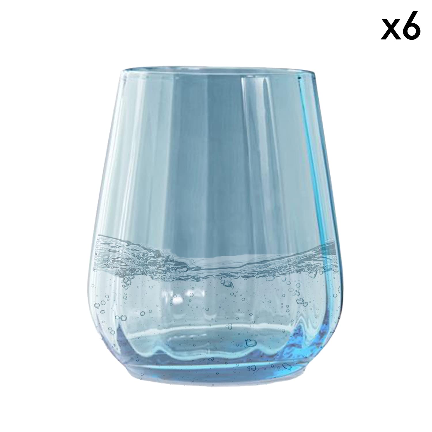 Livellara Milano Tumbler 400 ml Vidrio, Juego de 6, Vasos de Agua de Colores y Detalles, Color Turquesa, Colección: Renacimiento