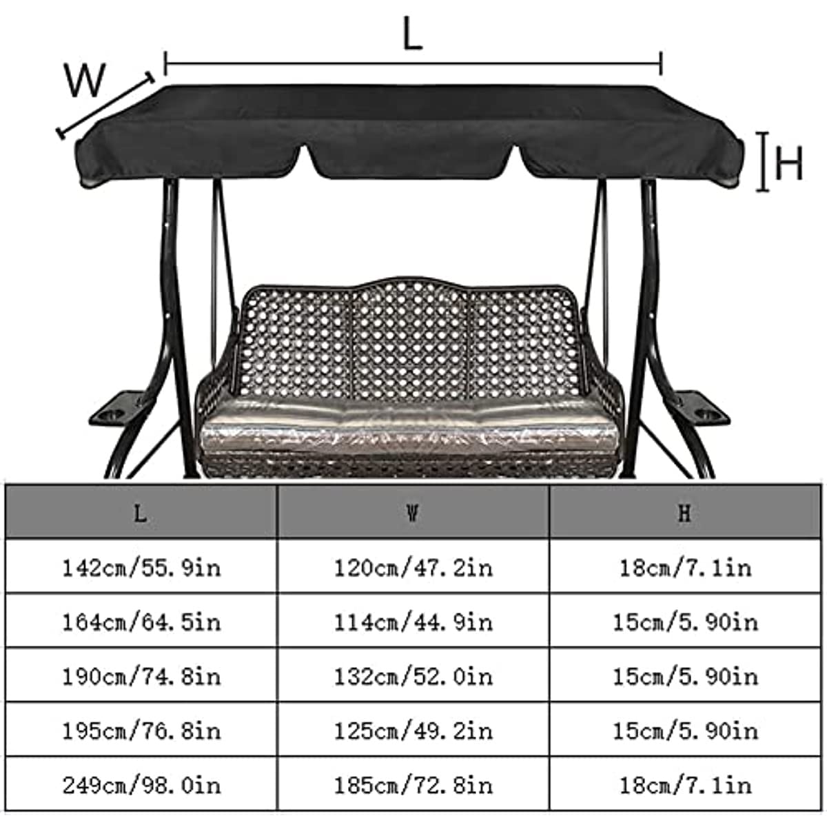 Uniwersalny zapasowy baldachim na 2-i 3-osobową huśtawkę, wodoodporny pokrowiec na baldachim ogrodowy (szary, 190 x 130 cm) – e do relaksu na zewnątrz i na patio