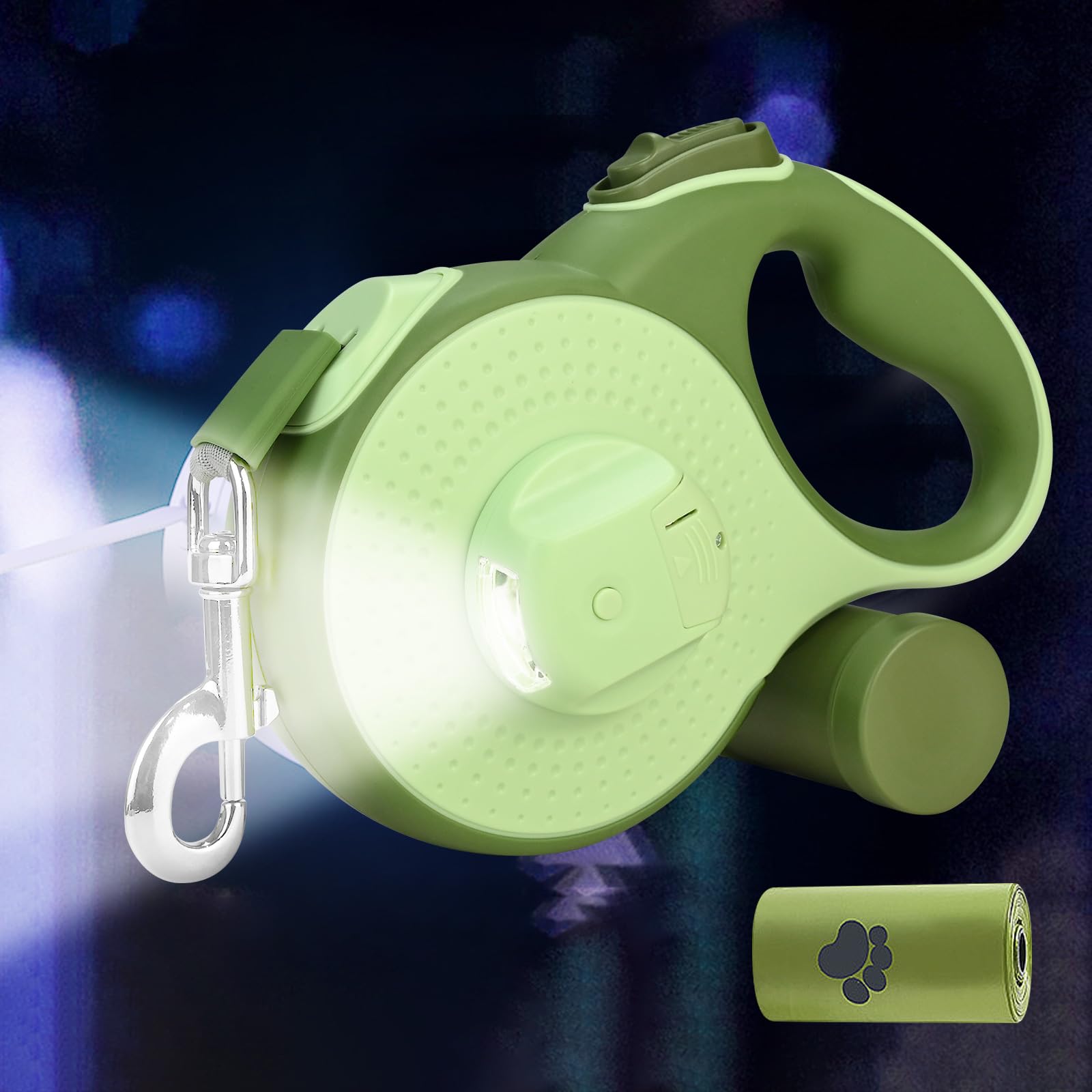Retractable Dog Lead, Flex Lead 8m Extendable Dog Lead with 360Β°Tangle-Free Extended, One-Handed Brake, Quick-Lock Pause System with Light & Poop Box & Poop Bag for Outdoor Dogs Walking (Green)