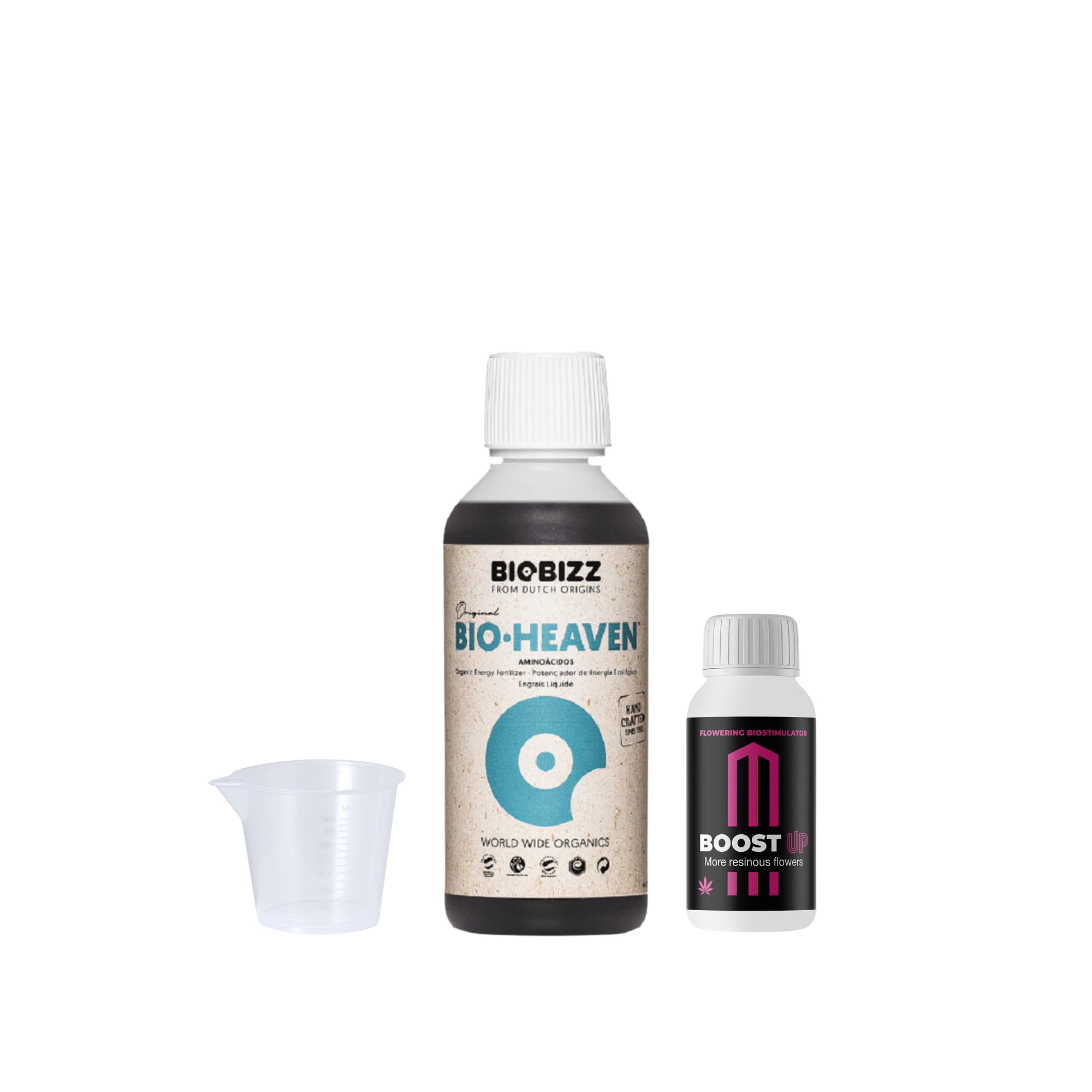 GROWMANIA Bio Heaven de BioBizz + Probe Boost Up de Up Nutrients + Verre doseur | Stimulateur de vitalité organique pour plantes | Petits jardins et pots de fleurs