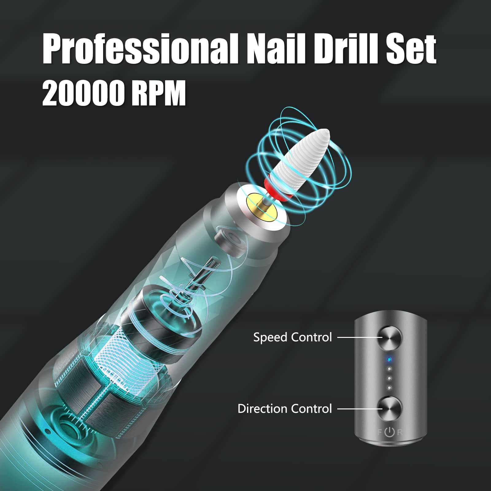 DANNARY Electric Nail Drill Machine Professional,Cordless Electric Nail File for Acrylic Gel Nails,Efile Manicure and Pedicure Kit for Grinding Polishing Trimming(Gray)