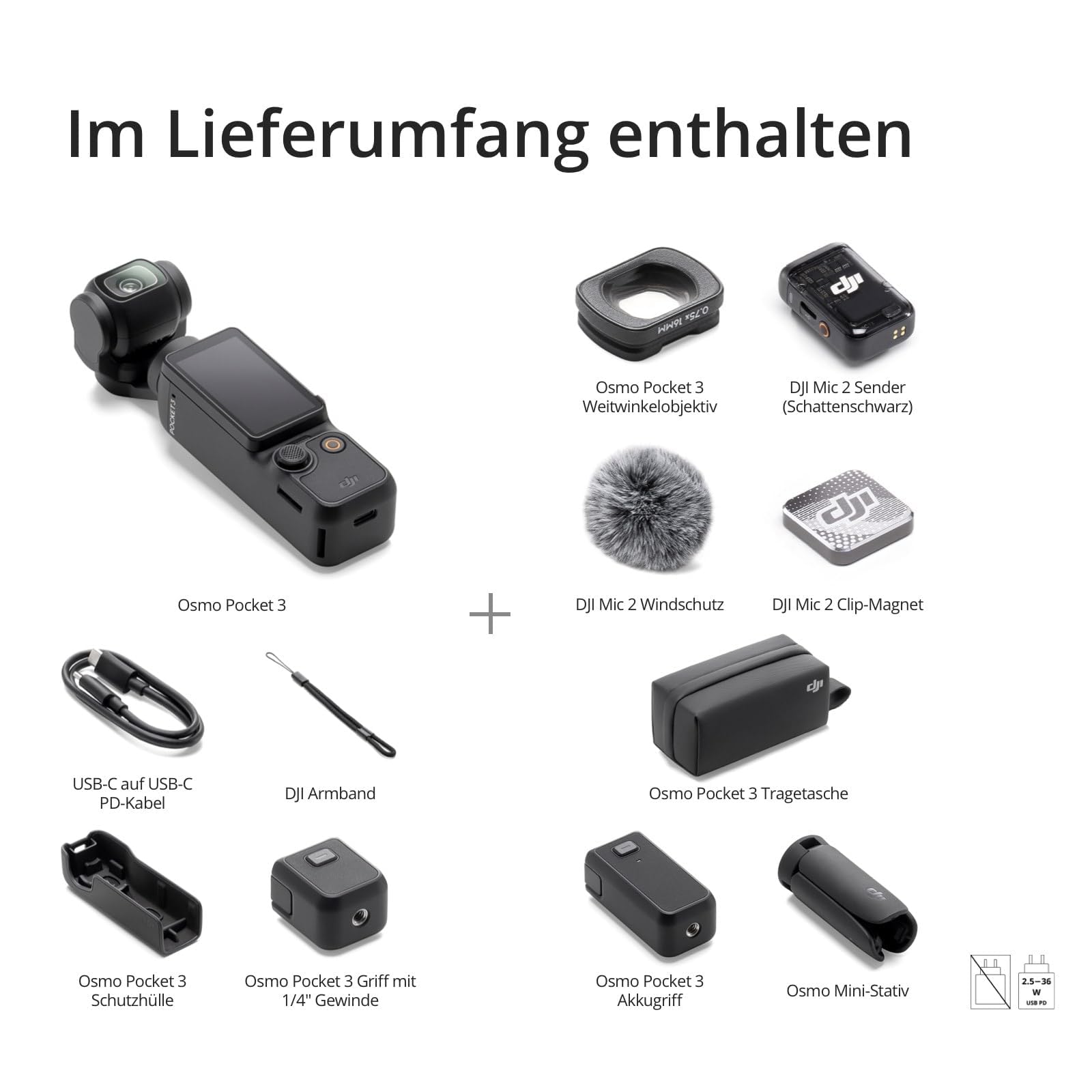 DJI Osmo Pocket 3 Kreativ Combo, 4K Vlog Kamera mit 1-Zoll-CMOS, 4K/120 fps, 3-Achsen-Stabilisierung, schnelles Scharfstellen