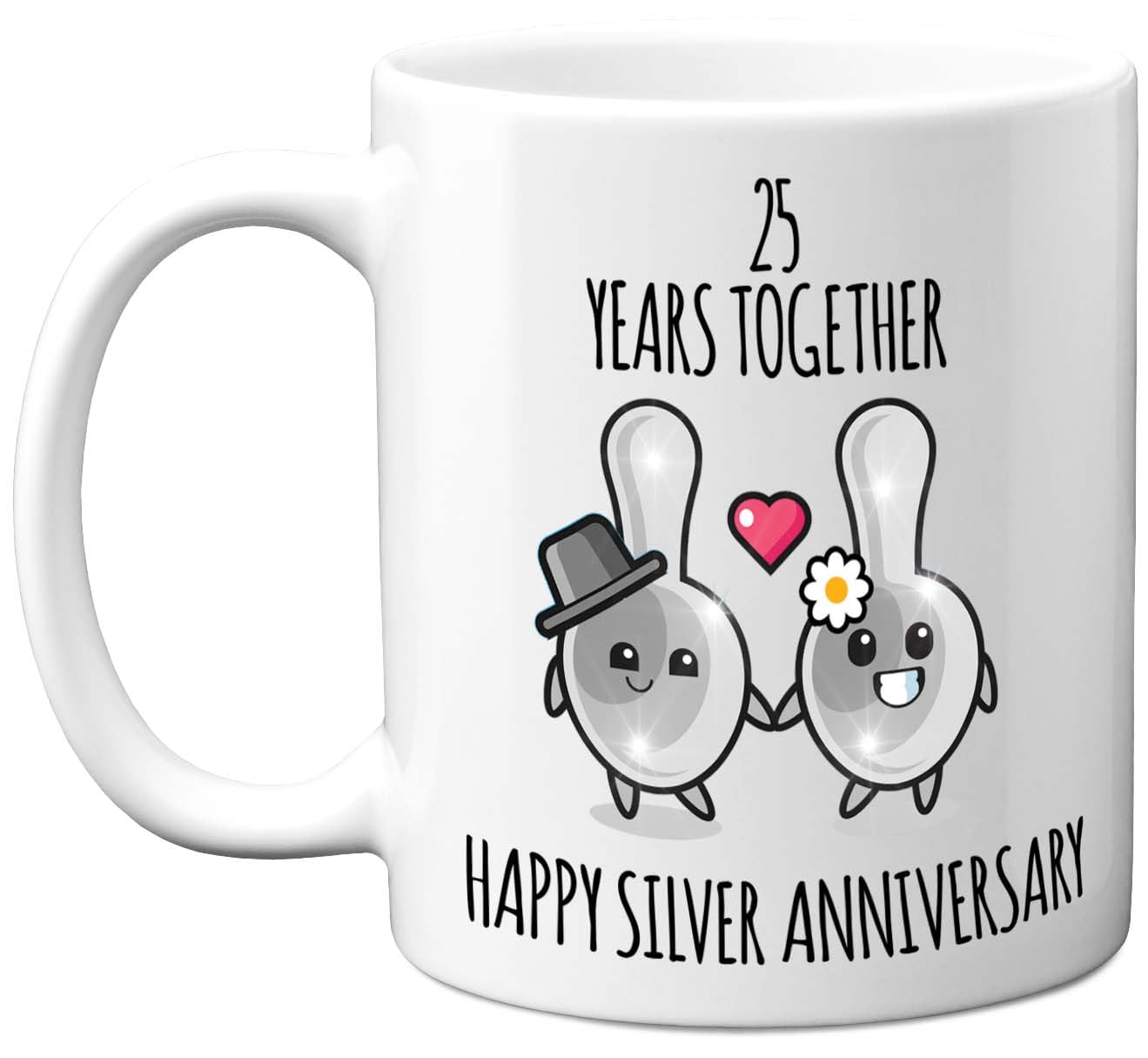 Stuff4 25th Anniversary Mug Gift for Men Women - 25 Years Together - Happy Silver Anniversary Wedding for Husband Wife Mum Dad Brother Sister, 11oz Ceramic Coffee Mugs Gifts