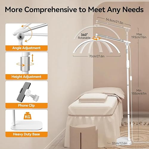 Miniatura 3 de Janolia Lámpara de pie, luz de pestañas para tecnología de pestañas, lámpara LED de media luna, luz esteticista para tecnología de pestañas,