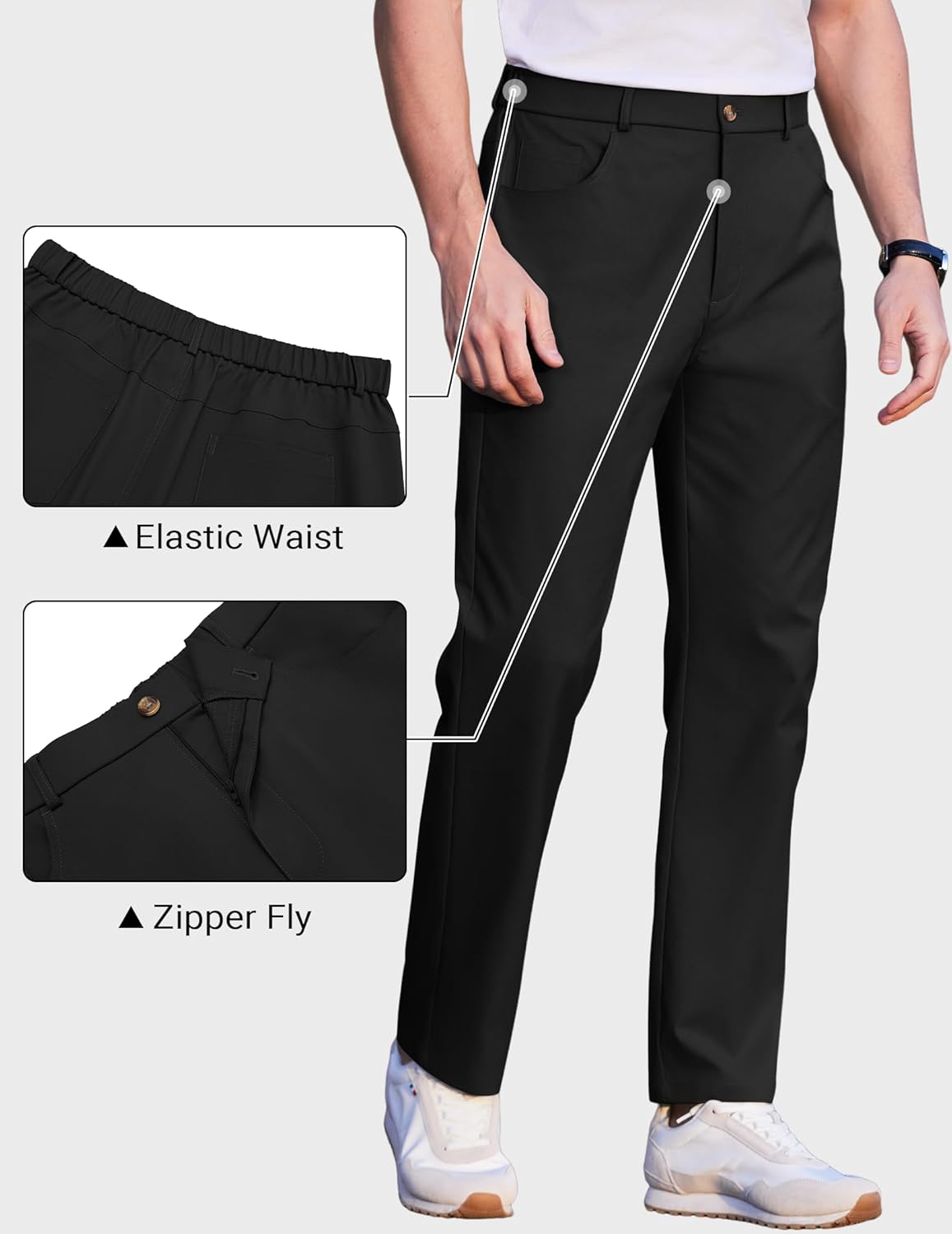 COOFANDY Men's Casual Pants Elastic Waist Flat Front Dress Slacks Regular Fit Stretch Golf Pants Work Office Trousers - Image 4