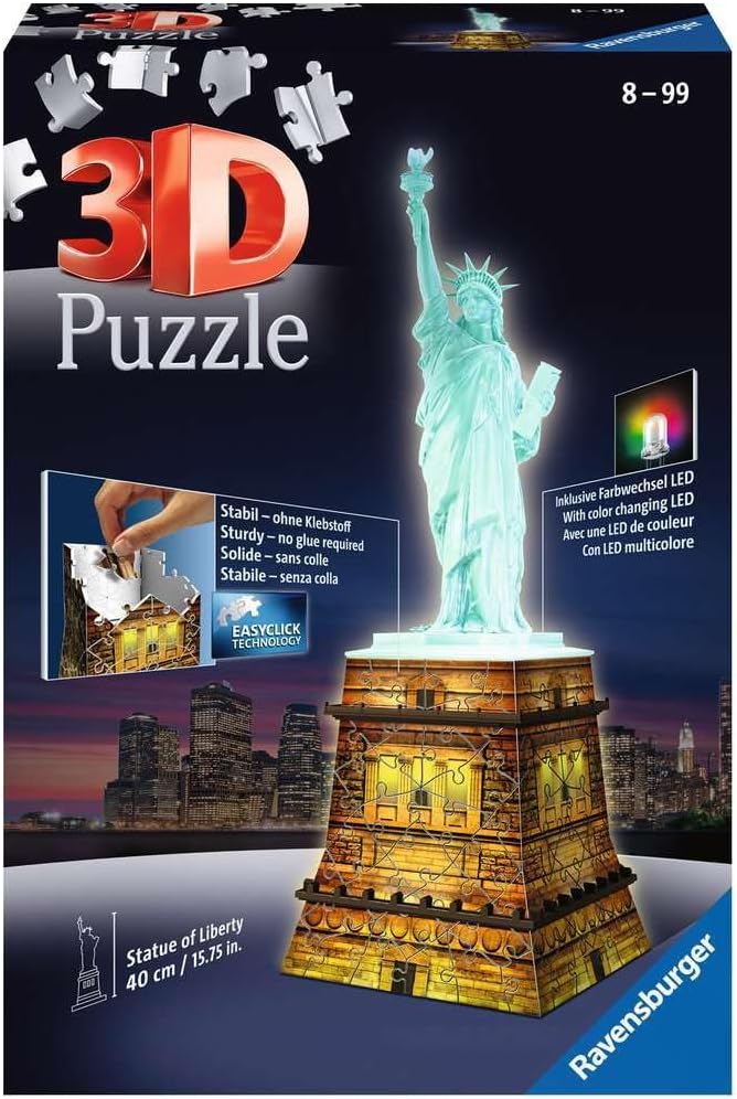 Ravensburger 3D Puzzles Statue of Liberty at Night, Multi Color (108 Pieces)