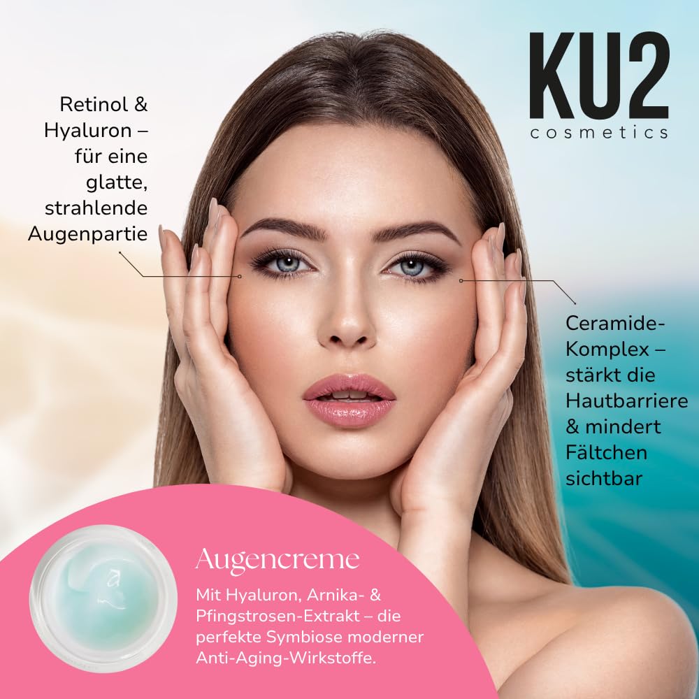 KU2 Cosmetics Retinol Augencreme, 30 ml | Augenringe entfernen, Falten reduzieren, hochwirksame Anti-Aging Gesichtspflege, Retinol Augenpflege