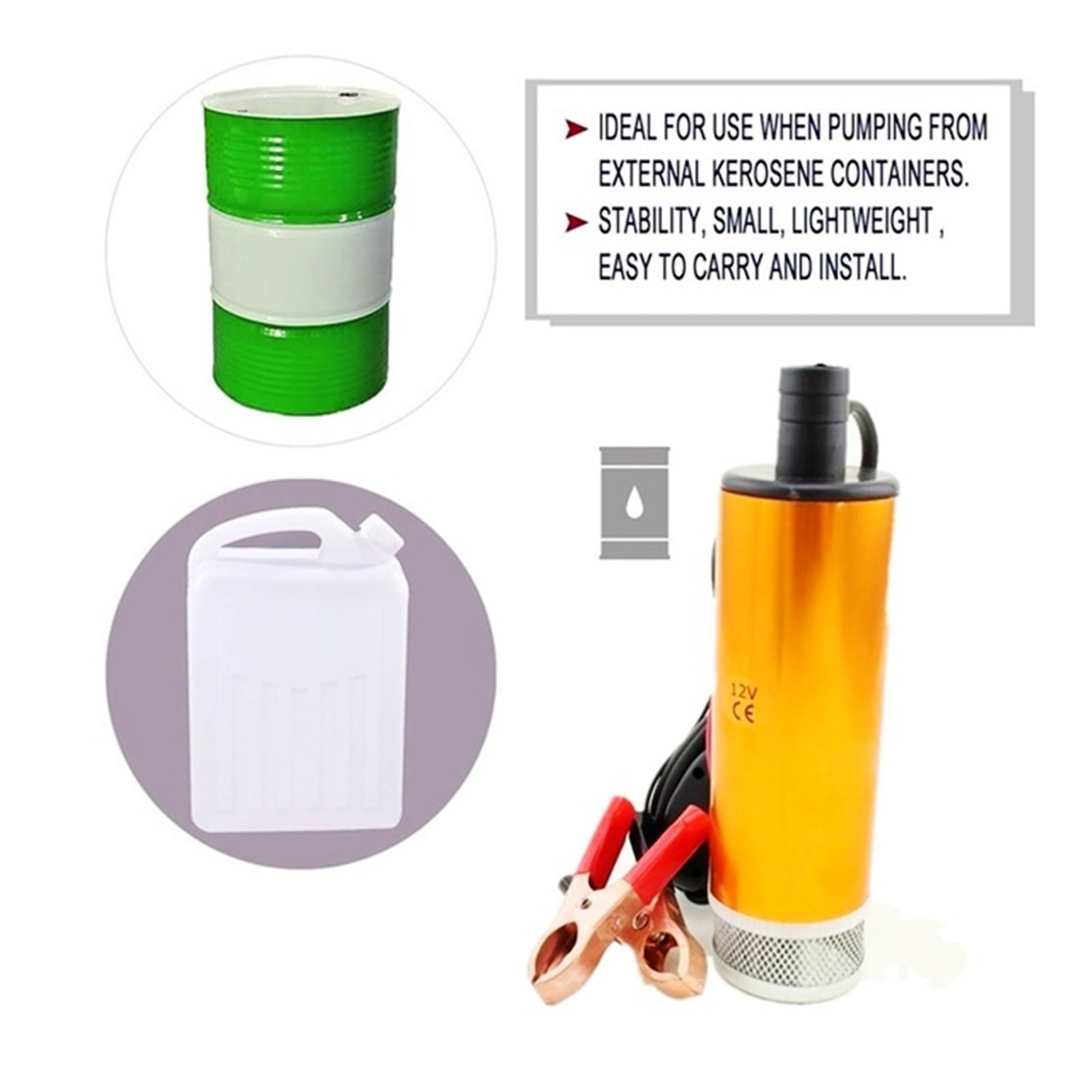 Dispenser for pompa carburante gasolio 12V 24V, set combinato pistola for rifornimento, pompa sommergibile elettrica con 5 tubi per olio per trasformatori diesel-cherosene(12V)