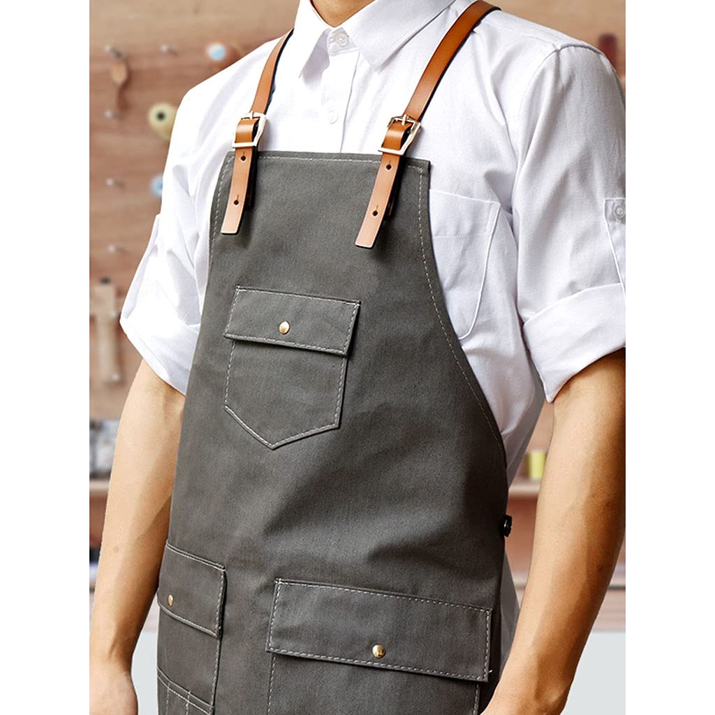 Delantales Cocina Cocina Delantales Ajustable Cuero de Vaca Correa de Hombro Denim Delantal for Hombres Mujeres Impermeable Babero Cocina Delantal con Bolsillos Regalo Sorpresa