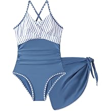 Girls Swimsuit One-Piece Bathing Suit with Cover Up Skirt 7-16Y | Lightweight,Breathable and Quick-dry,Removable Padding,A Chic Criss-cross Ruched Front,Adjustable Tie-back.
