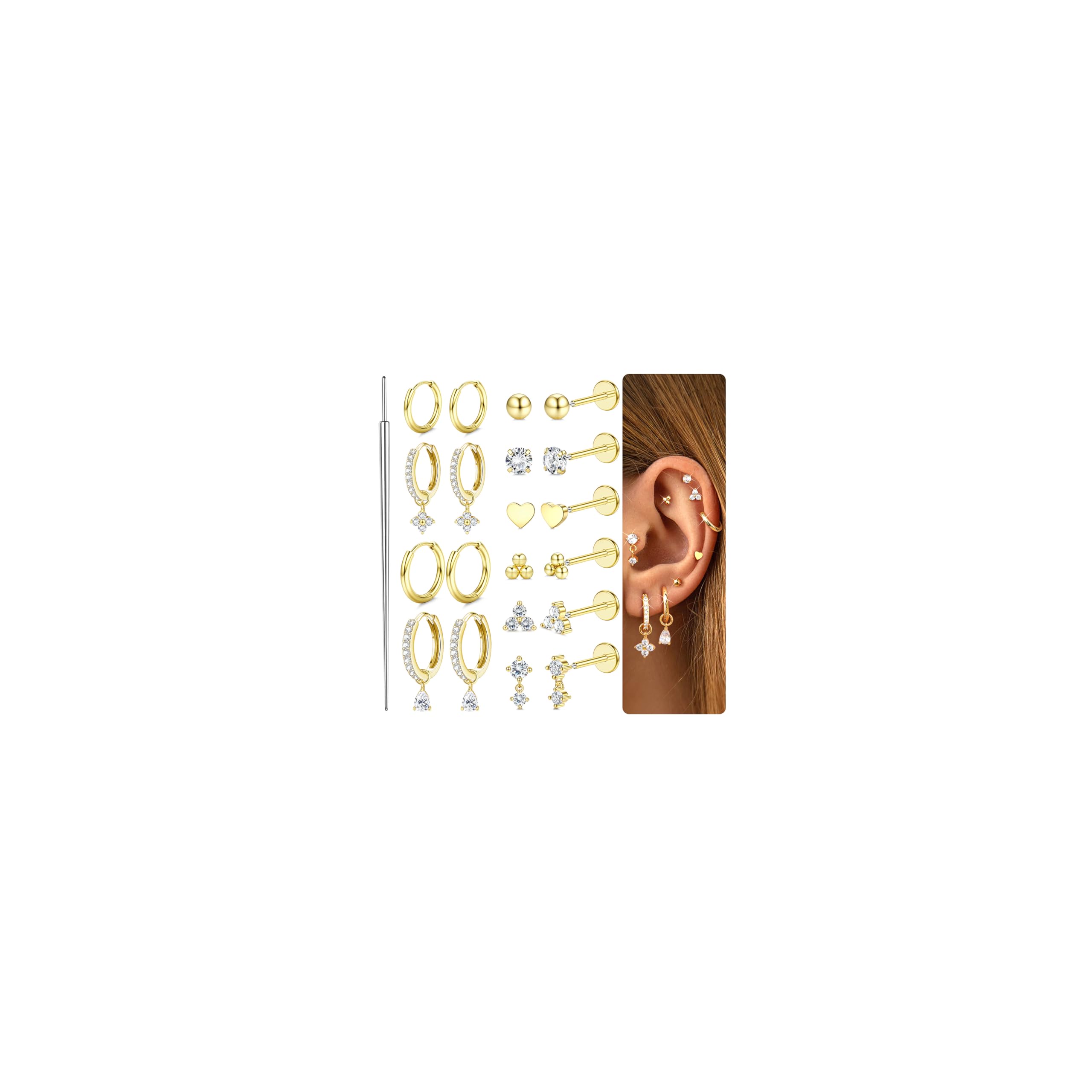 KRFY 6 Paar Silber Ohrringe für Mädchen Damen Ohrstecker Set