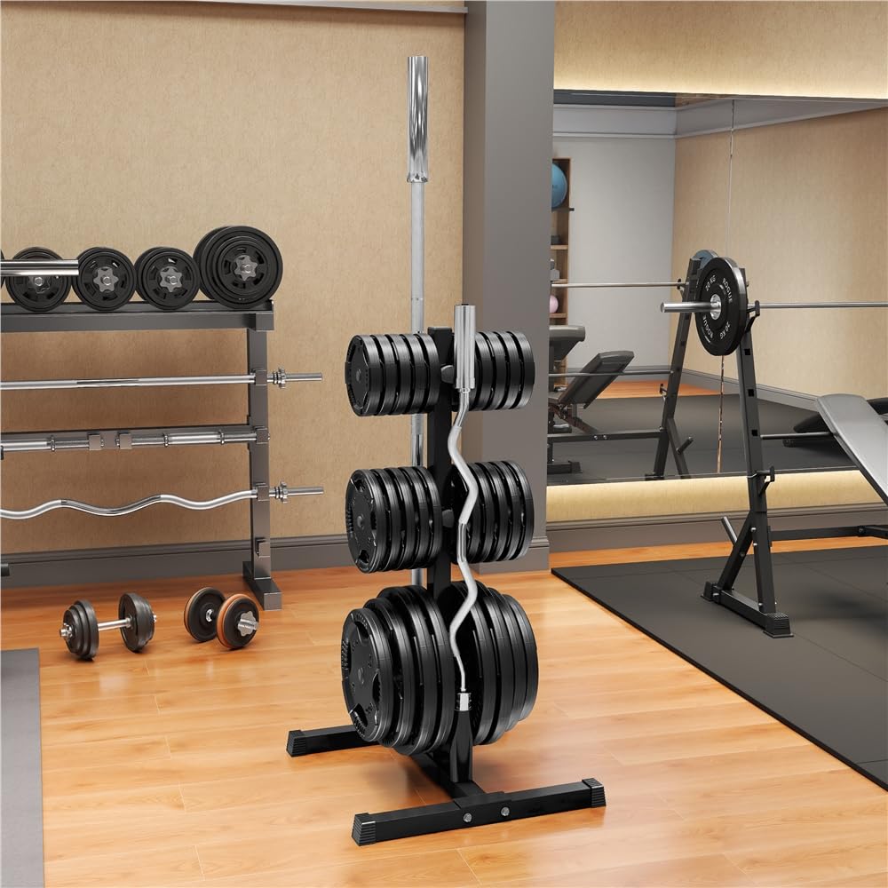 Yaheetech Soportes para Discos de Pesas Estándar Capacidad de 400 kg | Para Discos de 2,8 cm de Diámetro y Barras Estándar o Barras Olímpicos, Color Negro