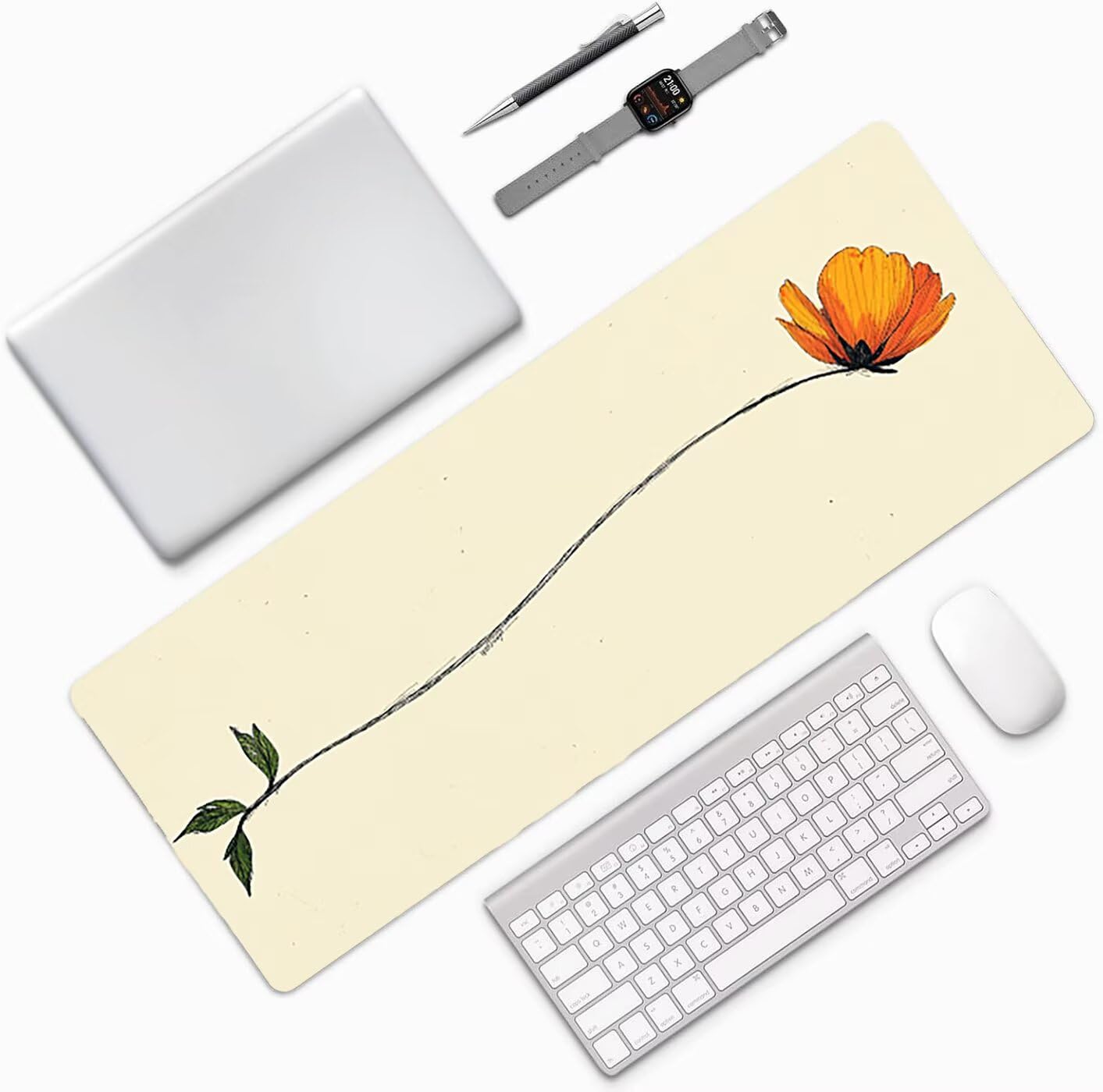 Lpfieonn Blume Schreibtischunterlage XXL, Braun Schreibtischunterlagen Großes, Gaming Mousepad XXL mit ernähter Rand und Rutschfeste Gummibasis, Desk Mat für PC/Laptop/Mausa 120x60cm PF-2144