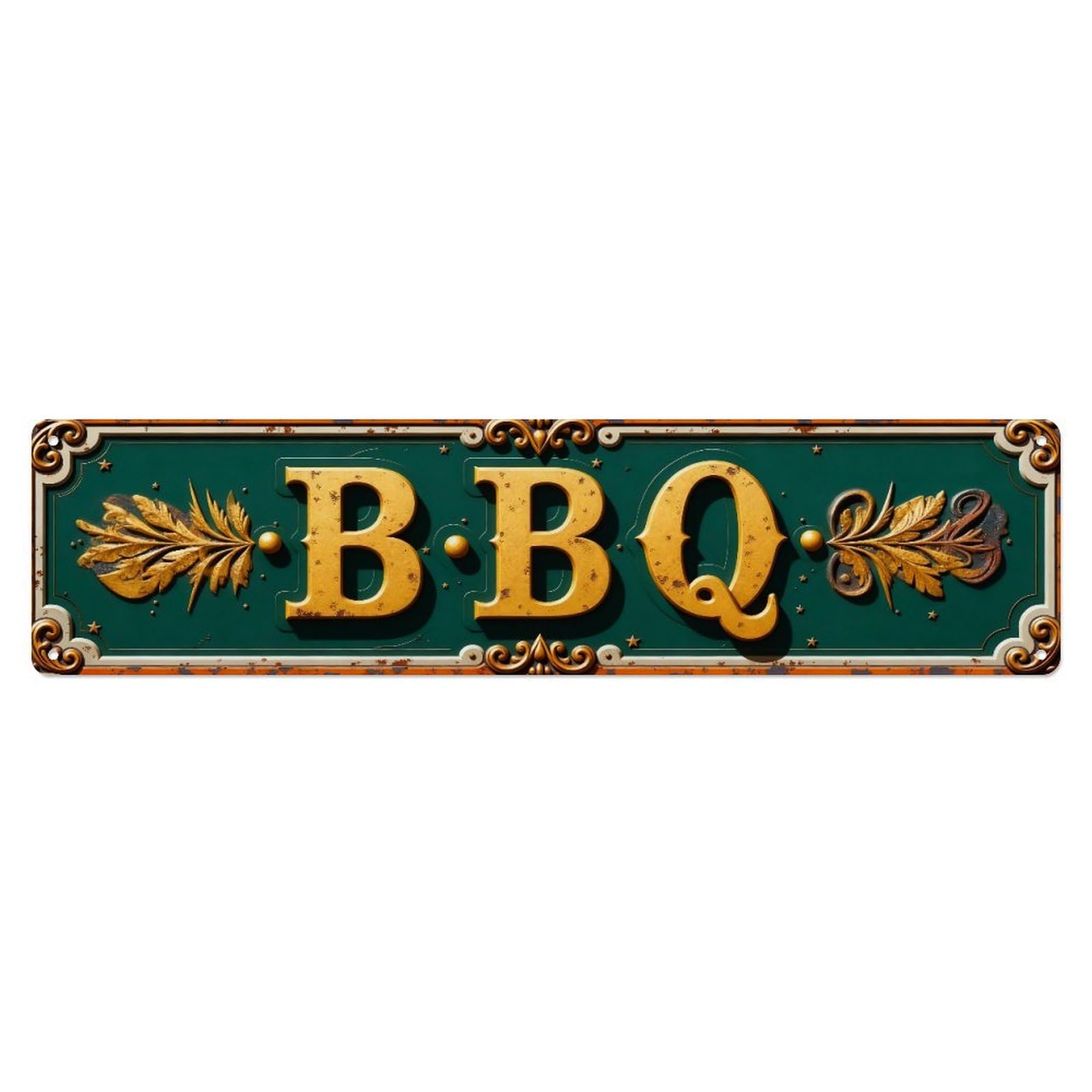 Bbq Sign With Ornate Leaves Metal Tin Sign Plaque