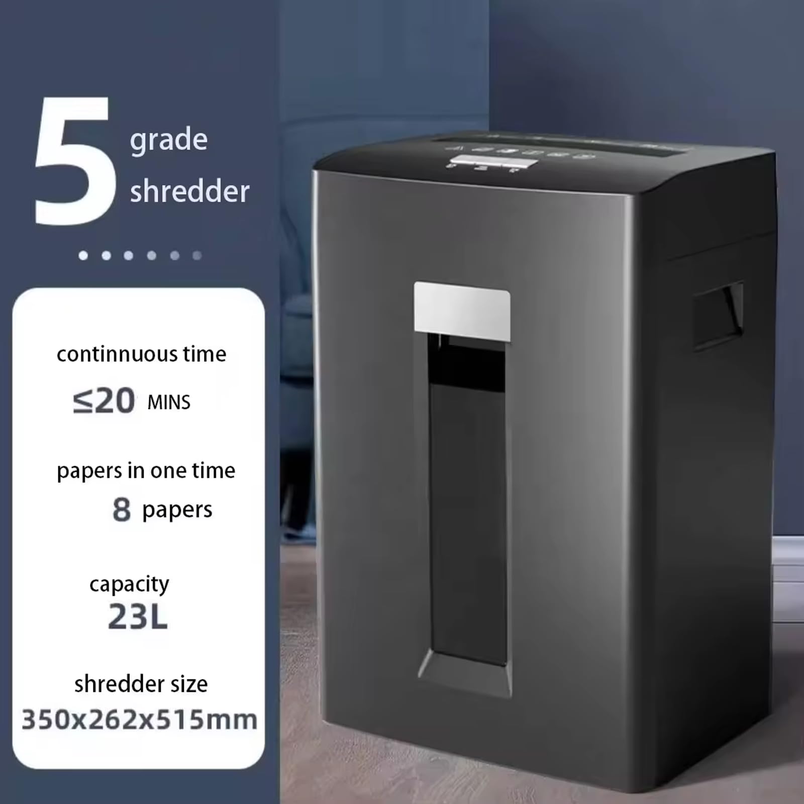 Trituradora doméstica, trituradora de 8 hojas con contenedor de 23 litros y ventana transparente, trituración continua de 10 minutos, trituradora de oficina pequeña para triturar papel, CD, tarjetas