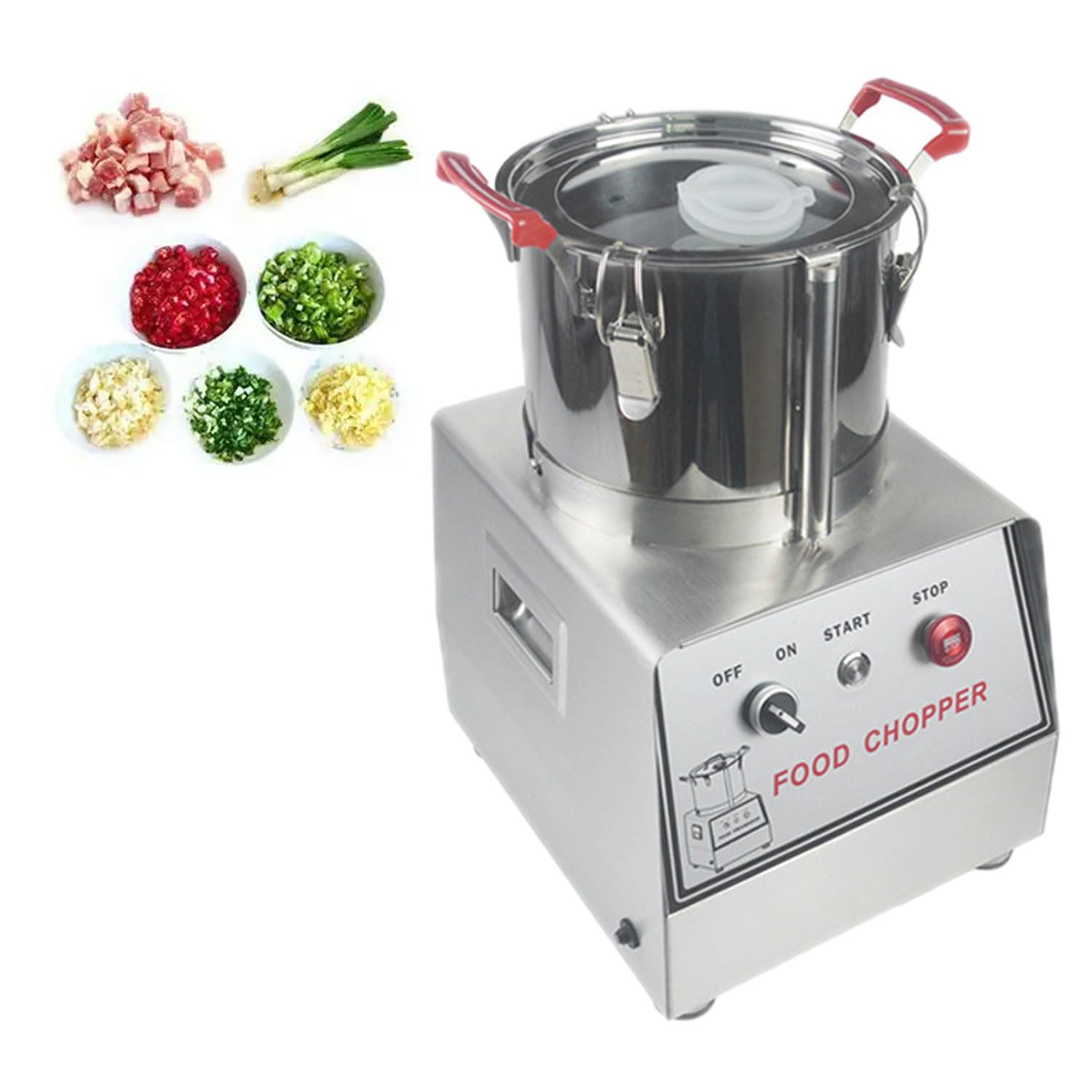 Cortador De Alimentos Comercial, Trituradora De Verduras De Acero Inoxidable De 10 L, Picadora De Carne Eléctrica Desmontable De 1100 W con Puerto De Alimentación Grande, Picadora De Verduras