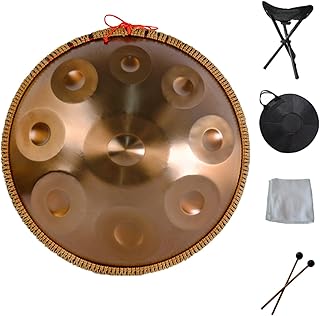 Harmonic Handpan Drum 22 inches Steel Drum In D Minor 9 Notes Steel Hand Drum with Soft Hand Pan Bag Hand Pan Percussion Instrument for Personal Meditation,Yoga Steel Tongue Drum (Color : Gold(9note)