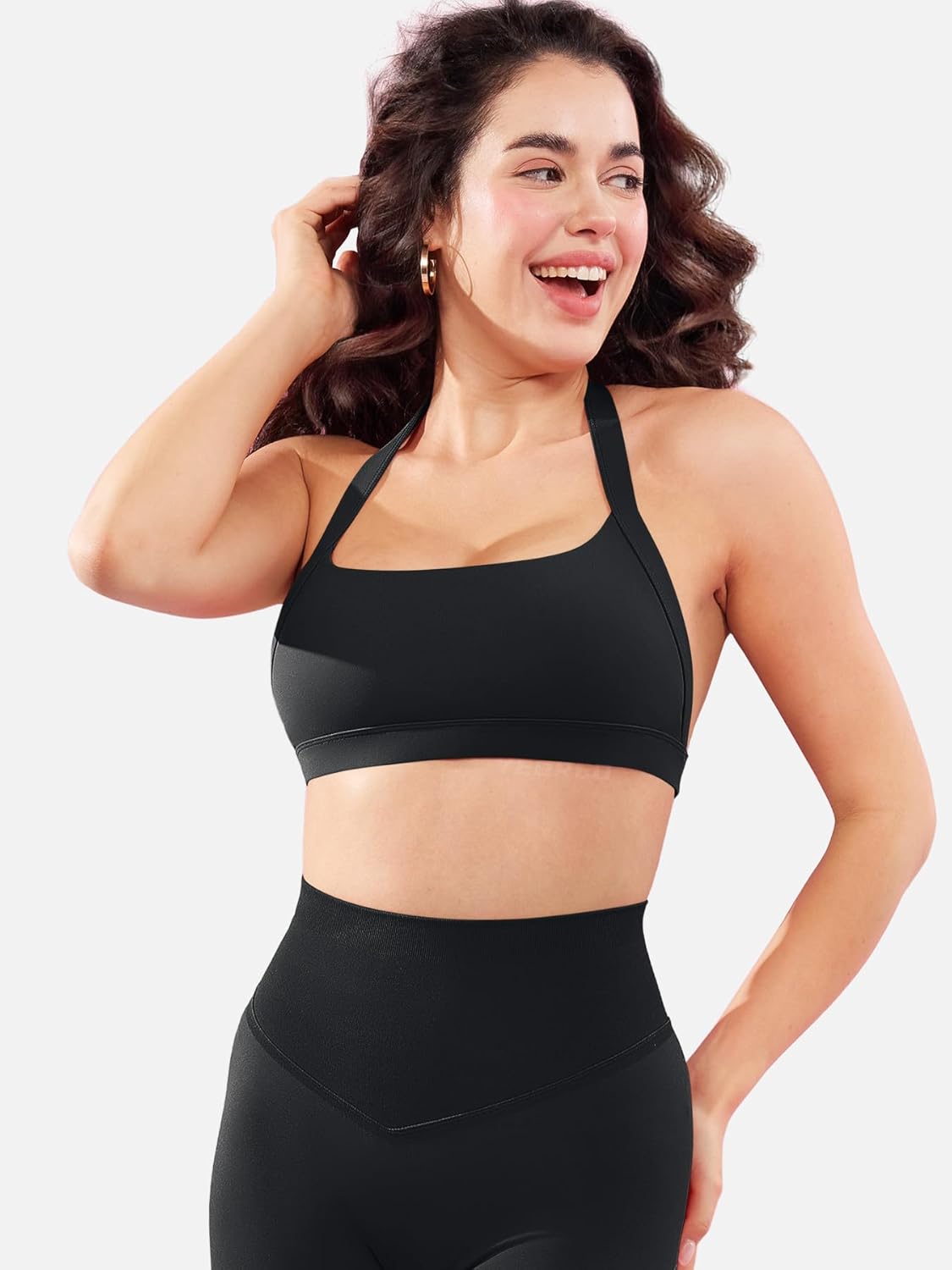 YEOREO Roxanie Women Halter Sports Bra Scoop Neck Removable Padded Open Back Yoga Workout Crop Tank Top - Image 4