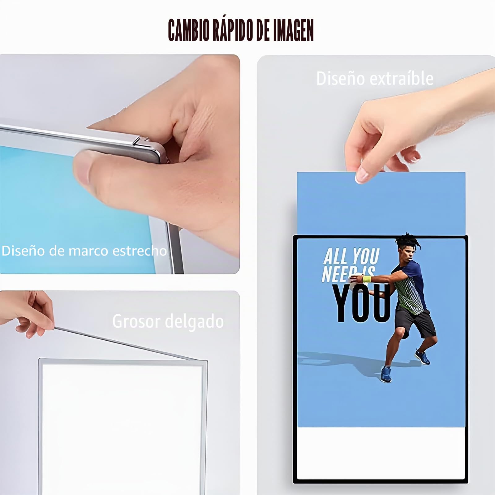 1 caja de luz LED ultrafina de vidrio templado, marco publicitario LED para menú, para restaurantes, bares y tiendas black A2