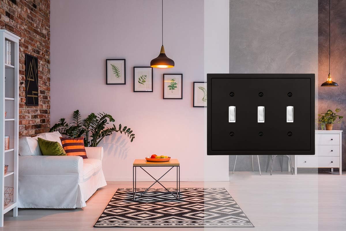 Modern Edge Decorative Wall Plate Switch Plate Outlet Cover, Durable Solid Zinc Alloy (Triple Toggle, Matte Black)