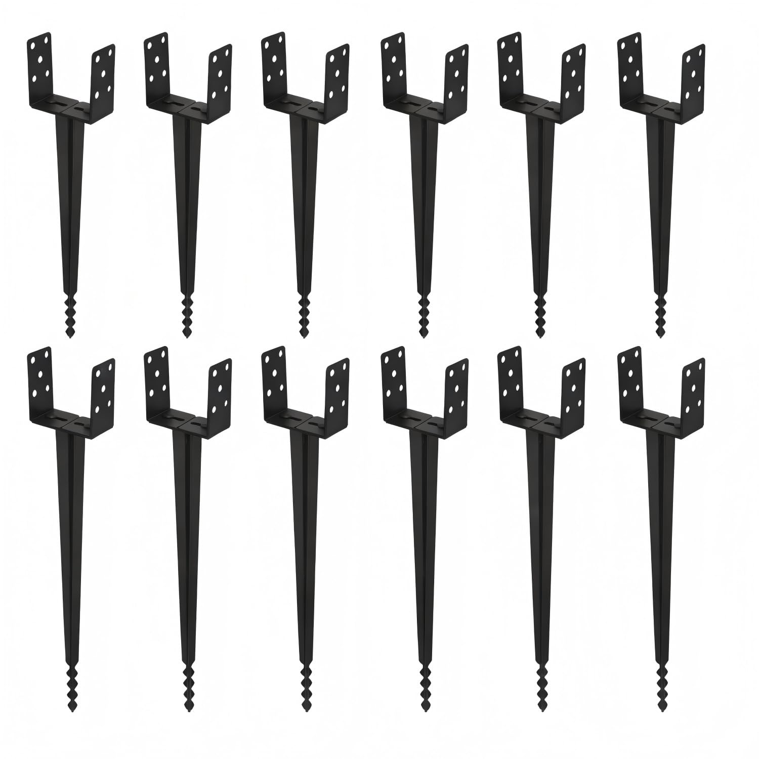 Juego de 12 casquillos de suelo dobles en forma de L de 70 cm con extremo dentado, fácil de empujar, soporte de poste ajustable hasta 165 mm, anclaje para postes de madera y metal, acero