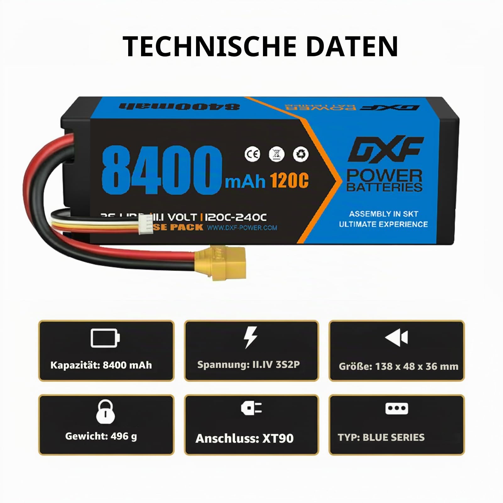 DXF 2 Packungen 3S LiPo Akku 11.1V 8400mAh 120C mit XT90 Plug Leistungsstarke für RC Helikopter Auto Flugmodelle Boot Truck Unheimliche Leistung Explosive Dynamik Game-Changer