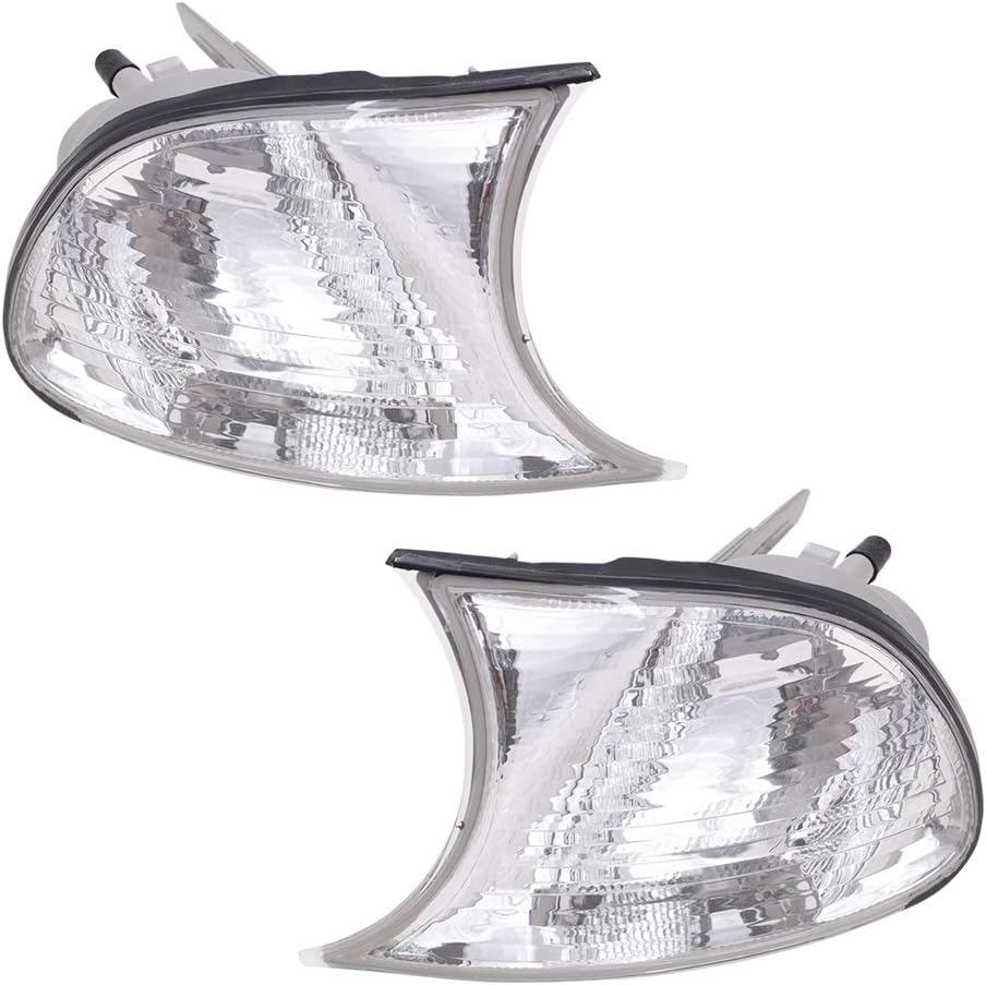 AutoandArt Brock Replacement Driver and Passenger Park Signal Corner Marker Lights Lamps Clear Lens Compatible with 1999-2001 3 Series E46 Coupe & Convertible 63126904307 63126904308