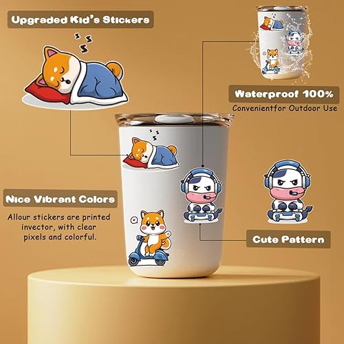 Miniatura 5 de KAZJDKLL Paquete de 305 calcomanías de animales lindos para niños, calcomanías de botellas de agua, calcomanías de vinilo impermeables para laptop,