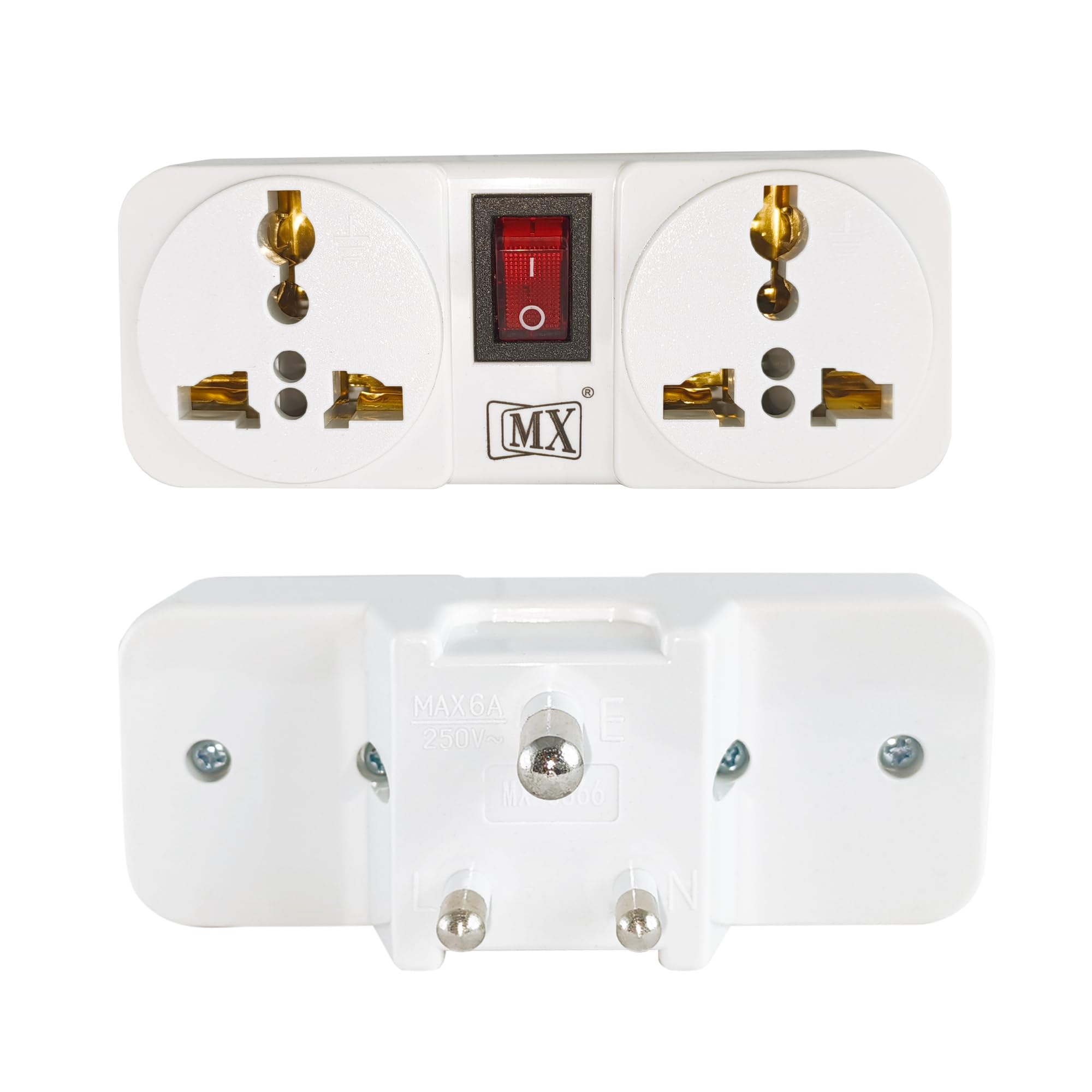 MX 2 Way Multiplug Adapter with Master Switch | 2 Universal Sockets | 6A Power Strip for Home, Office, Travel | Extension Board for Wall Socket (White)
