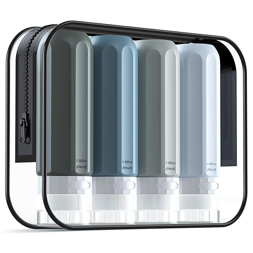 Botellas de viaje para artículos de tocador, aprobadas por la Tsa, tamaño de viaje de 3 onzas, sin BPA, a prueba de fugas, recipientes de silicona