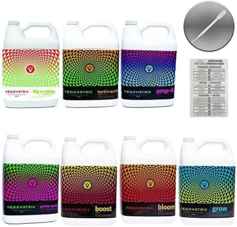 VEGAMATRIX HERB BUNDLE: GROW, BLOOM, BOOST, PRIME ZYME, AMP-IT, HARD-N-QUICK, BIG-N-STICKY + TWIN CANARIES CHART & PIPETTE - 1 GALLON EACH