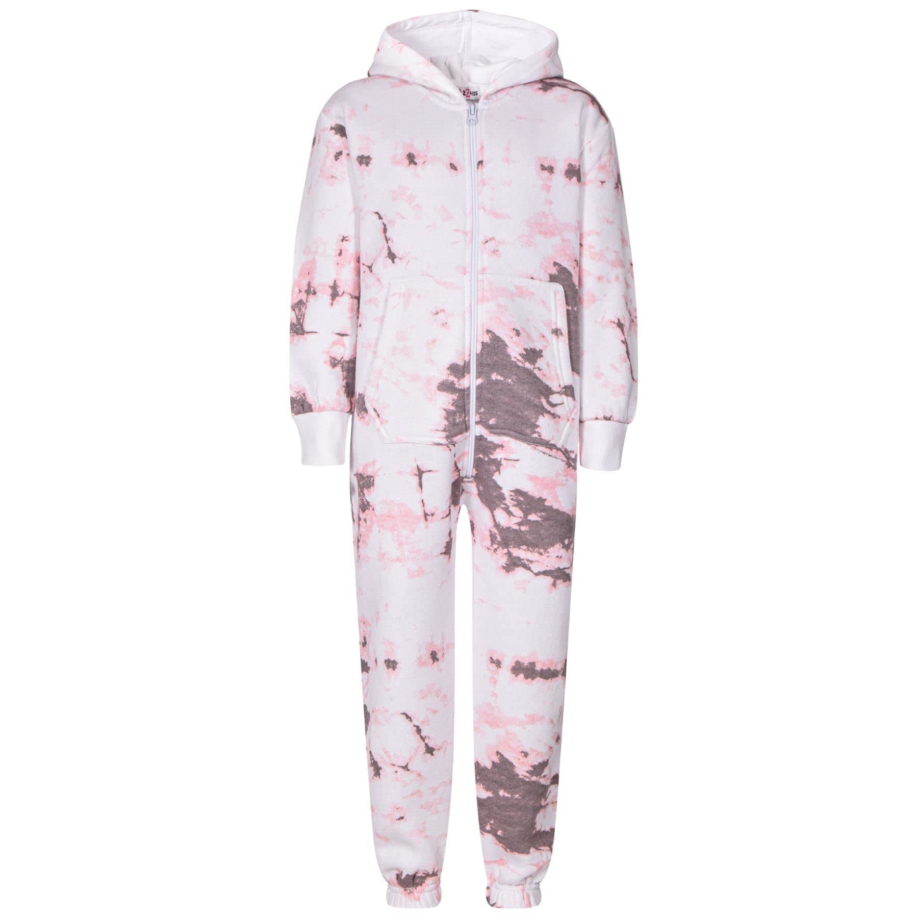 A2z 4 Kids Tie Dye Stone Children Plain Camouflage Jumpsuit Super Soft - Fleece Onesie 250 Stone._7-8