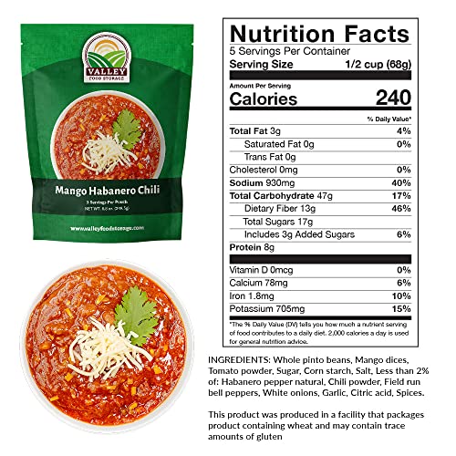 Image of Valley Food Storage Mango Habanero Chili | 10-Bag Bucket, 50 Servings | Premium Emergency Food Supply, 25 Year Shelf Life | Survival Meal Kits, Prepper Food & Off-Grid Living Supplies, Packaged in USA
