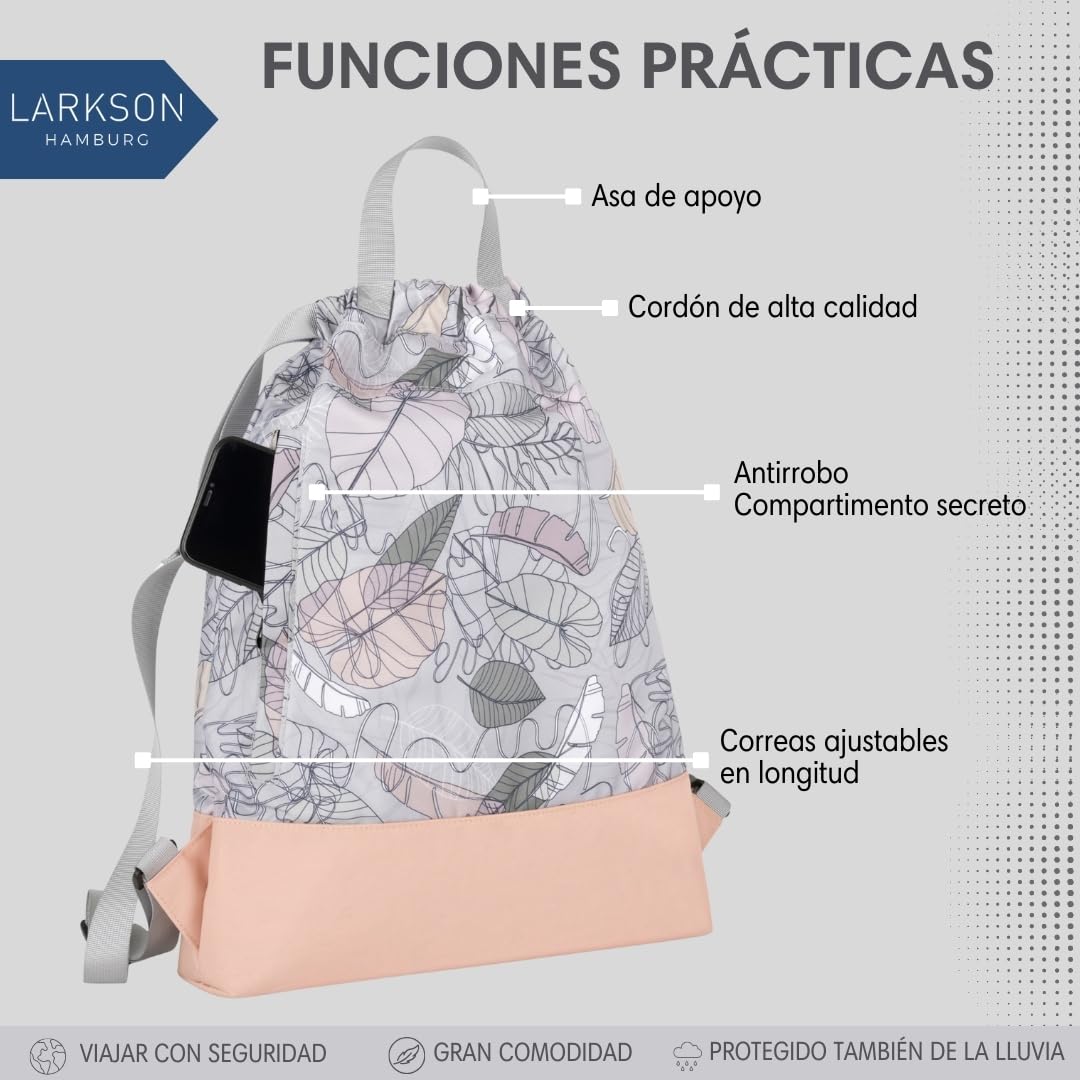 LARKSON Bolso de Deporte para Hombre y Mujer Lila - No 7 - Bolsa para niños con Cordón - Mochila pequeña de tela para el Gimnasio - Material reciclado — view 4