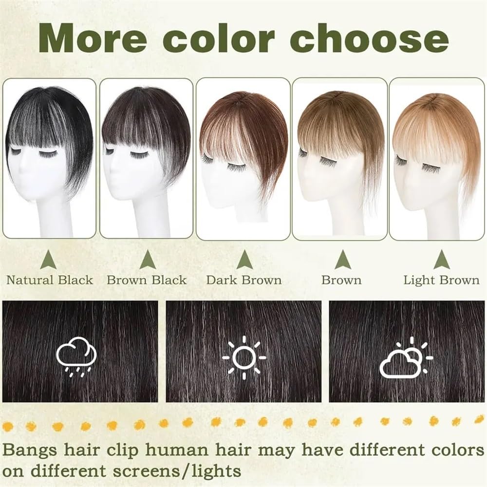 Flequillo de aire de 4 x 6 cm, cabello humano, postizo con clip, 10 g, flequillo ligero de 25 cm(Dark Brown)