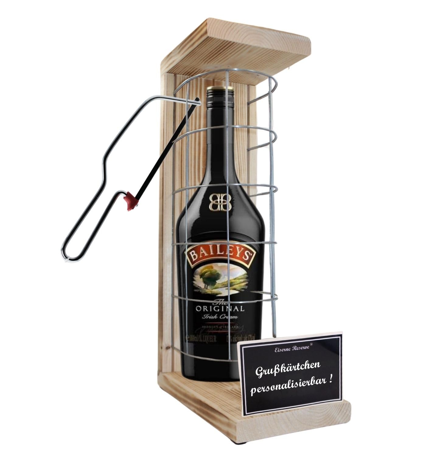 Personalisierte Geschenke für Männer Frauen Geschenkidee mit Namen - Eiserne Reserve Gitterkäfig Baileys Likör (1 x 0.7 l) incl. Notsäge - Papa Mama Geburtstag Hochzeit