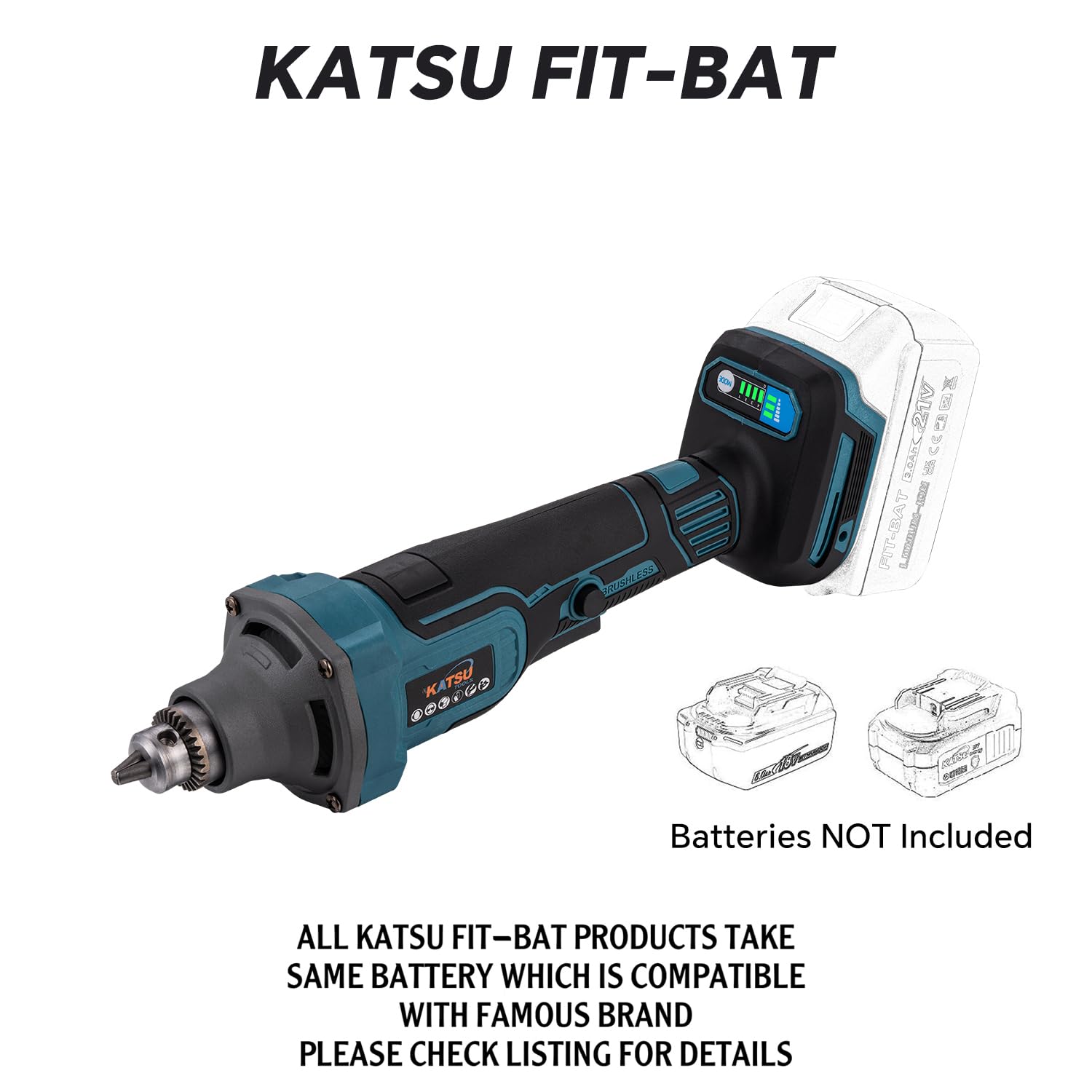 KATSU FIT-BAT 21V Brushless Smerigliatrice Assiale Smerigliatrice Dritta a Batteria con 6mm Mandrino, 4 Velocità Variabili e Interruttore di Sicurezza, senza Batteria 102324