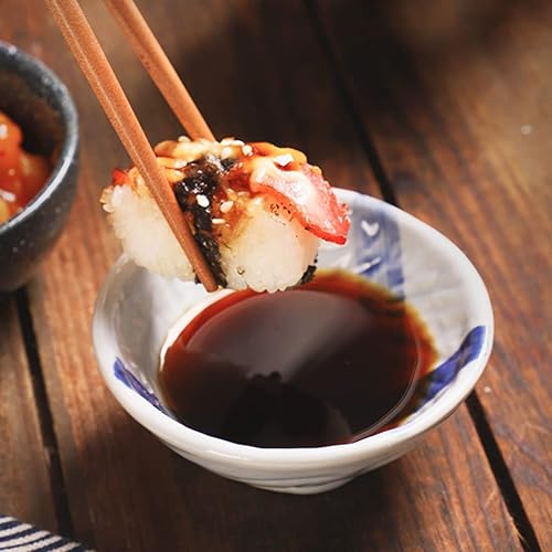 Miniatura 4 de Operitacx Juego de 4 cuencos de cerámica para servir sushi, cuencos decorativos para salsas de cocina, platos de vinagre, condimentos, cuencos para
